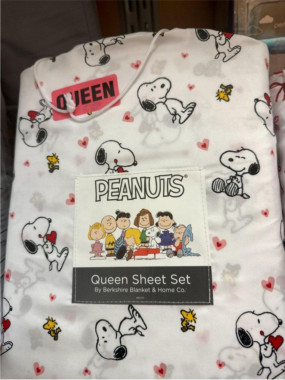 Peanuts Snoopy & Woodstock Queen Sheet Set - White with Red Hearts